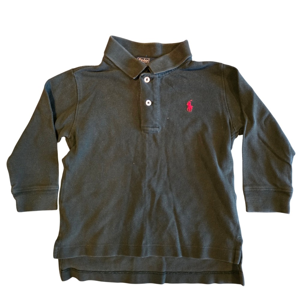Polo Ralph Lauren Toddler 2T Long Sleeve Polo Shirt Forest Green Red Pony Cotton
